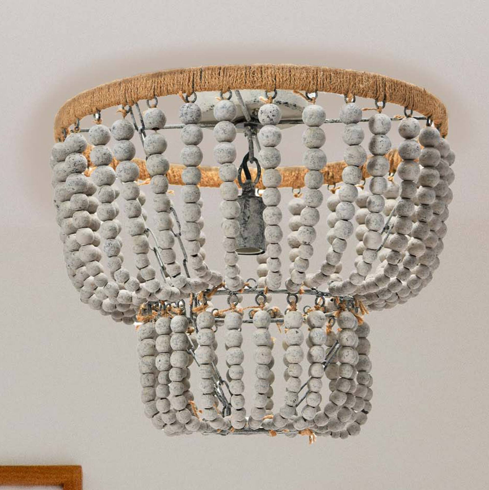 Hello Honey® Gray Wood Bead & Metal Semi-Flush Light